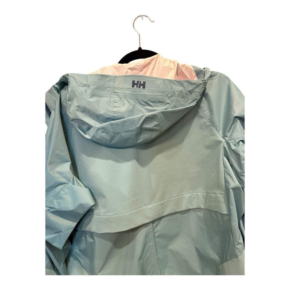 Helly Hansen Aqua and Orange accent  Hooded rain Jacket - Picture 5 of 9